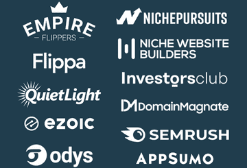 The Website Flip was featured on empire flippers, investors club, flippa, quietlight, semrush, ezoic, niche pursuits, niche website builders, entrepreneur, appsumo, domainmagnate, odys