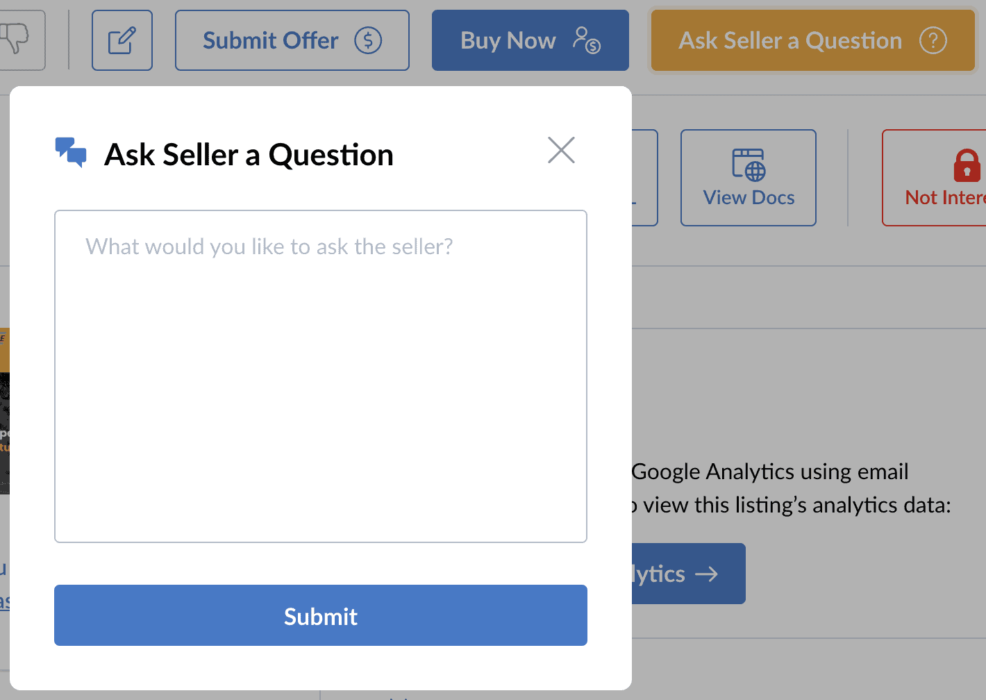empire flippers screenshot ask seller question