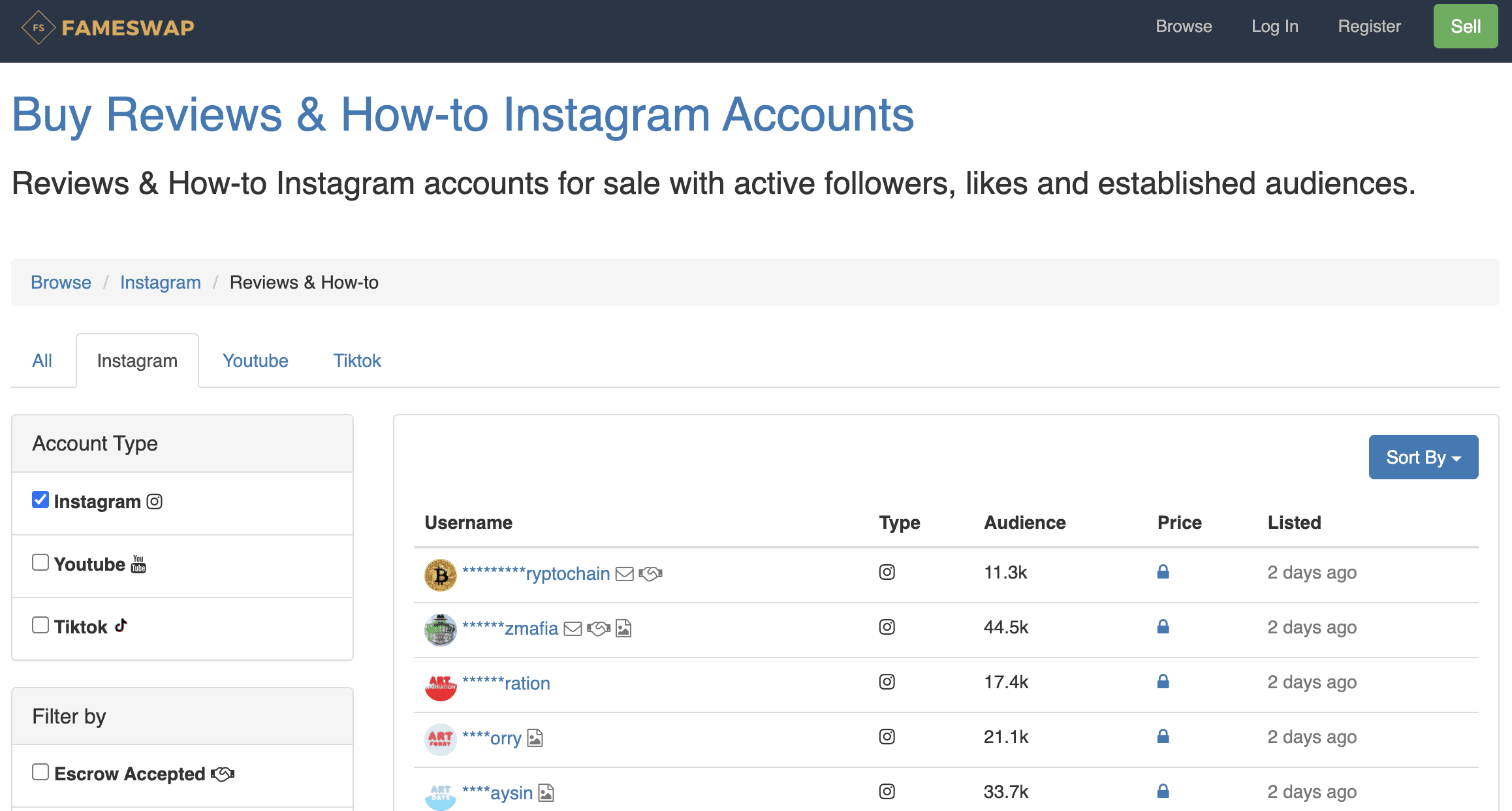 Buy Instagram Accounts,  Channels & TikTok Accounts - Fameswap