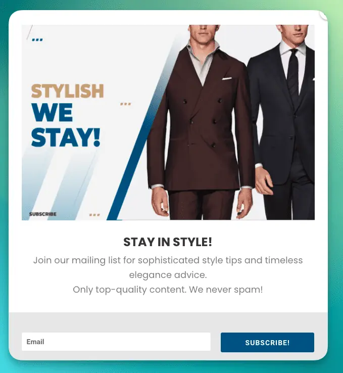 suits expert email popup